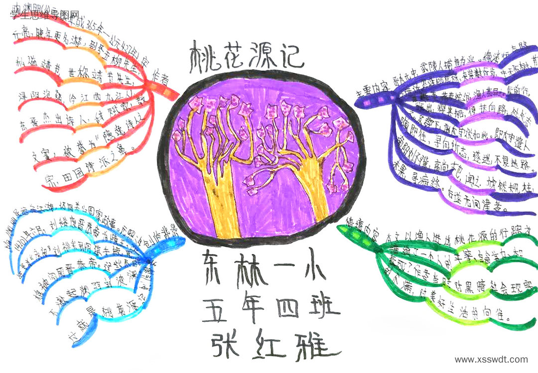 漂亮的六年级《桃花源记》思维导图-第2张