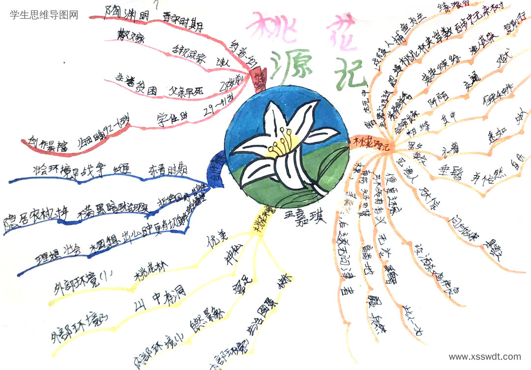 漂亮的六年级《桃花源记》思维导图-第3张