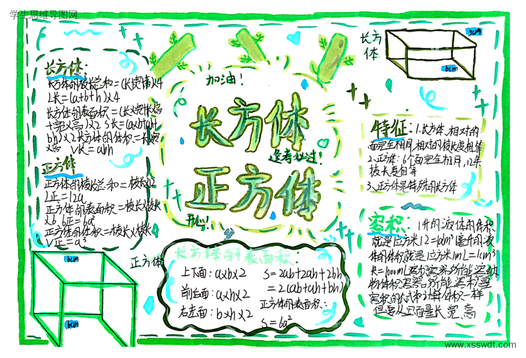 五年级长方体和正方体整理复习思维导图-第3张