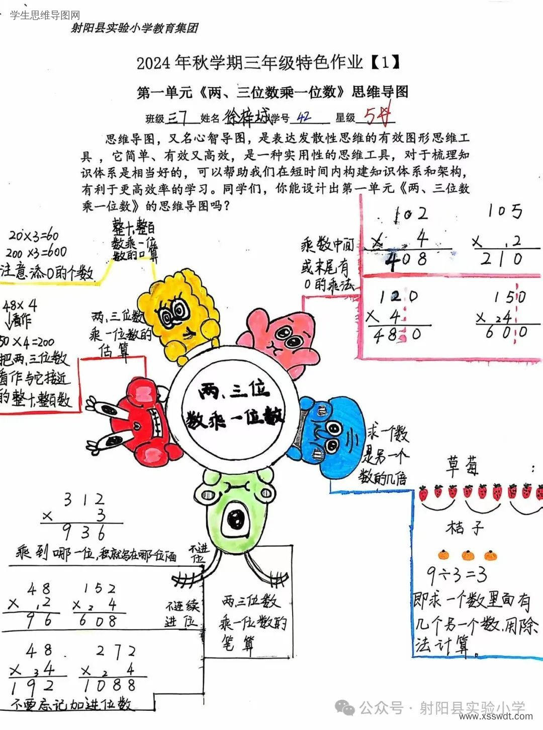 三年级上册数学《两三位数乘一位数》思维导图6张